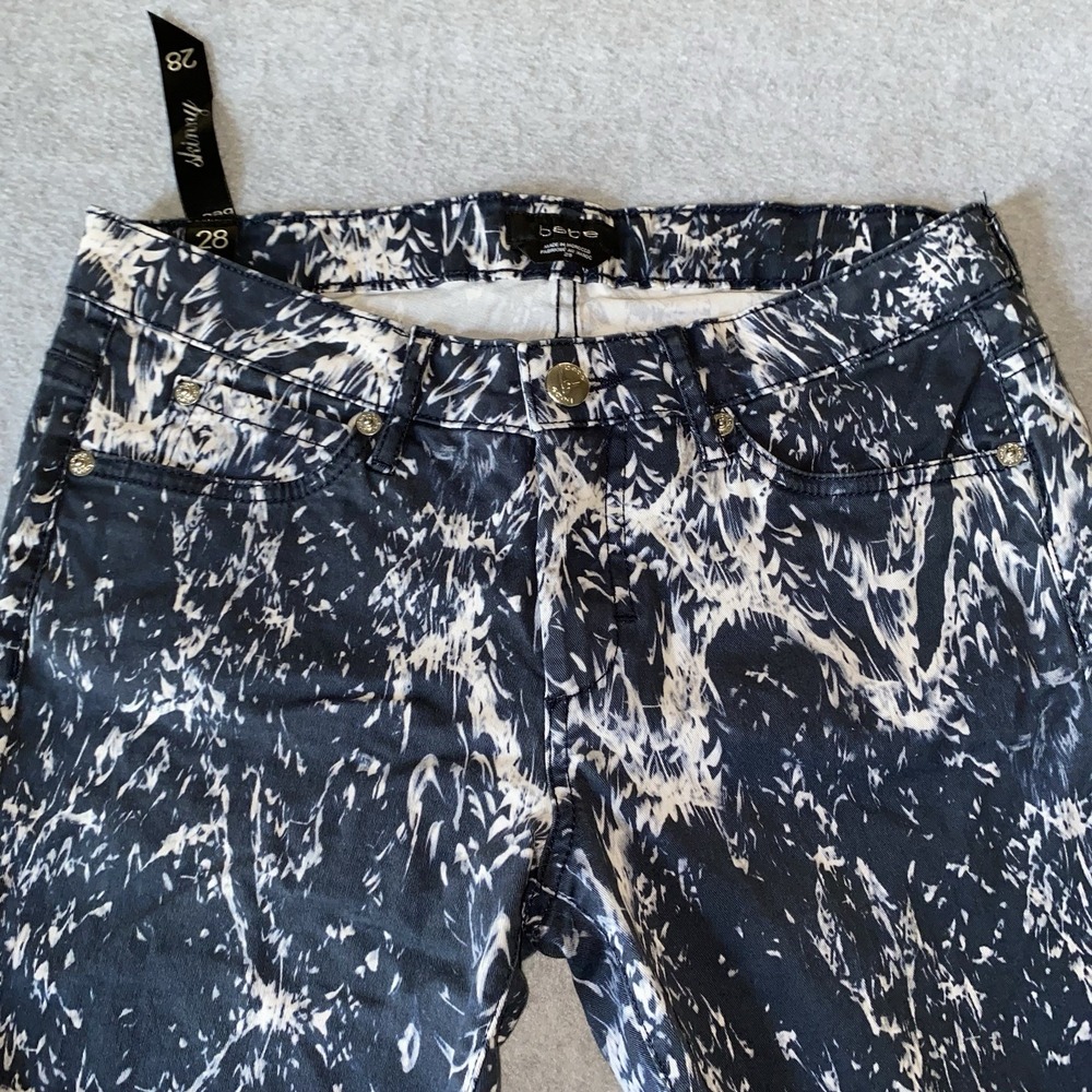 bebe Jeans Women's 28 Skinny Pants Black White Marble Print Stretch Mid Rise - Picture 4 of 16